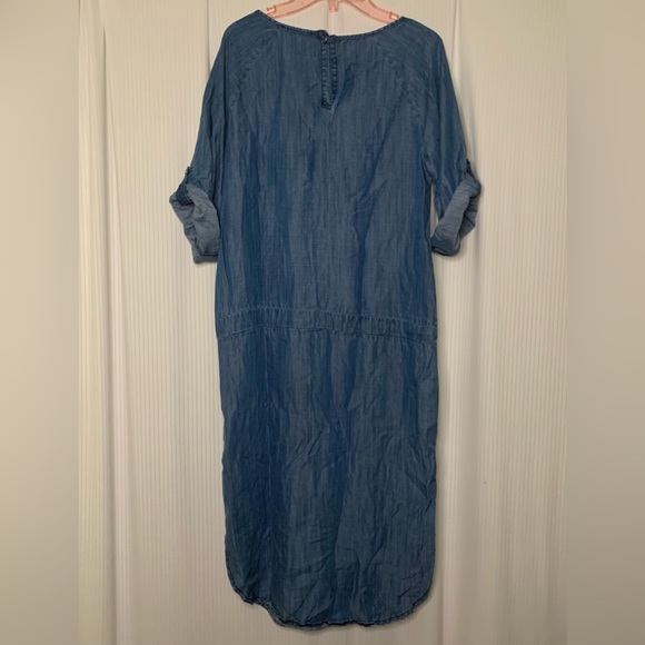 Jimmy Kee Tencel Chambray Dress Roll Tab Sleeves Blue Size Small - Picture 2 of 9